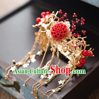 Top Grade Chinese Handmade Wedding Bracelet Bride Red Tassel Bangle Accessories for Women