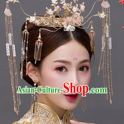 Chinese Ancient Handmade Tassel Phoenix Coronet Bride Hairpins Traditional Classical Wedding Hair Accessories for Women