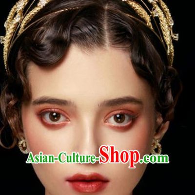 Top Grade Handmade Wedding Golden Wheat Royal Crown Bride Hair Accessories for Women