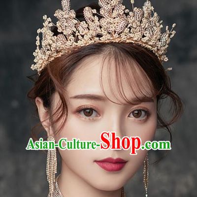 Top Grade Handmade Wedding Golden Royal Crown Bride Zircon Hair Accessories for Women