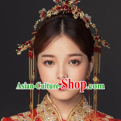 Chinese Ancient Handmade Bride Butterfly Hair Clasp Hairpins Traditional Classical Wedding Hair Accessories for Women