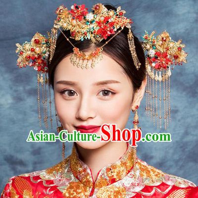 Chinese Ancient Handmade Bride Hair Comb Hairpins Traditional Classical Wedding Hair Accessories for Women