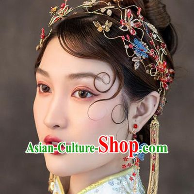 Chinese Ancient Handmade Bride Hair Clasp Hairpins Traditional Classical Wedding Hair Accessories for Women
