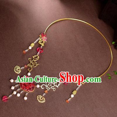 Chinese Handmade Wedding Necklace Traditional Hanfu Coloured Glaze Necklet Accessories for Women