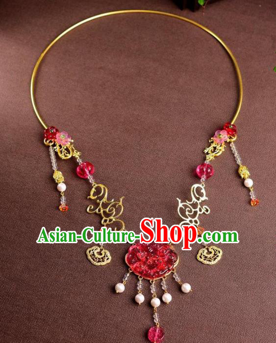 Chinese Handmade Wedding Necklace Traditional Hanfu Coloured Glaze Necklet Accessories for Women Chinese Handmade Wedding Necklace Traditional Hanfu Coloured Glaze Necklet Accessories for Women