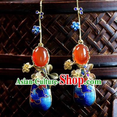 Top Grade Chinese Handmade Blueing Agate Earrings Traditional Bride Tassel Ear Accessories for Women