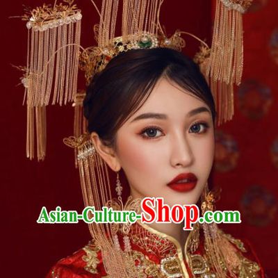 Top Grade Chinese Ancient Bride Hairpins Tassel Phoenix Coronet Traditional Hair Accessories Headdress for Women