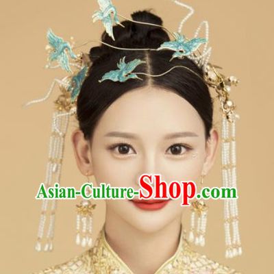 Top Grade Chinese Ancient Bride Hairpins Cranes Hair Clasp Traditional Hair Accessories Headdress for Women