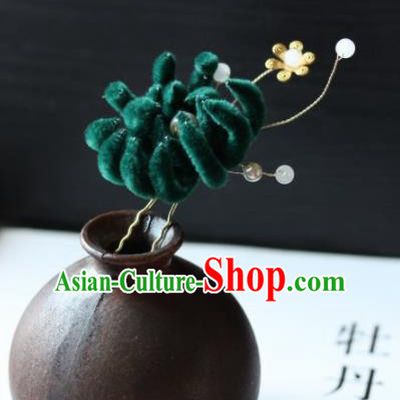 Top Grade Chinese Ancient Palace Deep Green Velvet Flower Hairpins Traditional Hair Accessories Headdress for Women