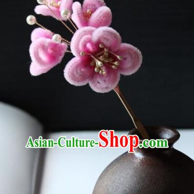 Top Grade Chinese Ancient Palace Pink Velvet Plum Blossom Hairpins Traditional Hair Accessories Headdress for Women