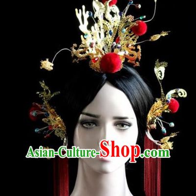 Chinese Ancient Bride Exaggerated Phoenix Coronet Hairpins Traditional Wedding Hair Accessories for Women