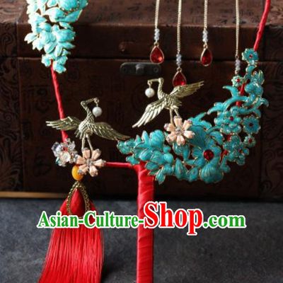 Chinese Handmade Bride Classical Cloisonne Palace Fans Wedding Accessories Round Fan for Women