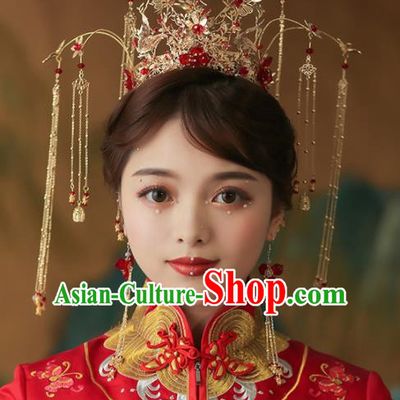 Chinese Traditional Palace Butterfly Phoenix Coronet Tassel Hairpins Ancient Wedding Hair Accessories for Women
