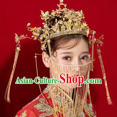 Chinese Ancient Palace Queen Golden Phoenix Coronet Hairpins Traditional Hair Accessories Headdress for Women