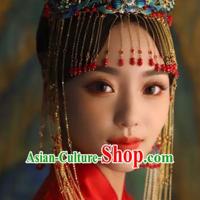 Chinese Ancient Palace Phoenix Coronet Blueing Lotus Hairpins Traditional Hair Accessories Headdress for Women