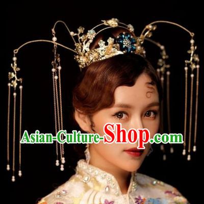 Chinese Ancient Palace Tassel Phoenix Coronet Hairpins Traditional Hair Accessories Headdress for Women