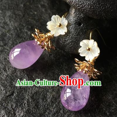 Top Grade Chinese Handmade Amethyst Earrings Traditional Bride Ear Accessories for Women