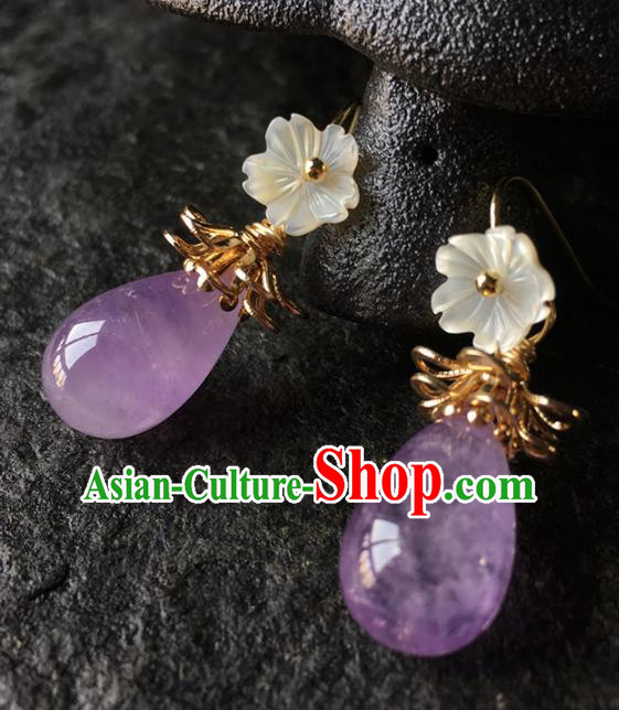 Top Grade Chinese Handmade Amethyst Earrings Traditional Bride Ear Accessories for Women