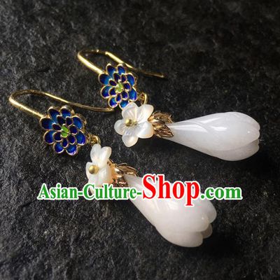Top Grade Chinese Handmade White Mangnolia Earrings Traditional Bride Ear Accessories for Women