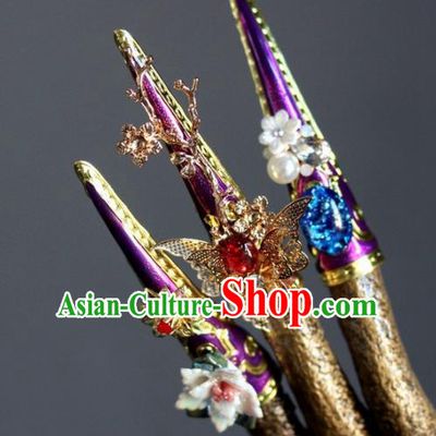 Chinese Handmade Purple Nail Wrap Traditional Ancient Palace Lady Fingerstalls for Women