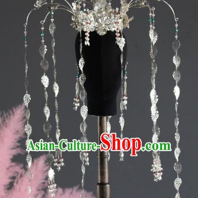 Chinese Ancient Queen Leaf Tassel Phoenix Coronet Hairpins Traditional Palace Hair Accessories Headdress for Women