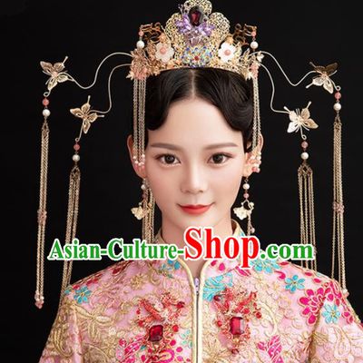 Chinese Ancient Queen Tassel Phoenix Coronet Hairpins Traditional Palace Hair Accessories Headdress for Women