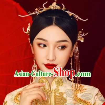 Chinese Ancient Bride Hairpins Tassel Step Shake Traditional Hair Accessories Headdress for Women