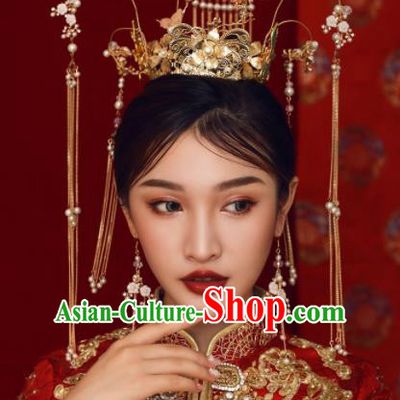 Chinese Ancient Bride Hairpins Palace Phoenix Coronet Traditional Hair Accessories Headdress for Women