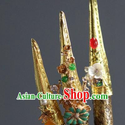 Chinese Handmade Golden Nail Wrap Traditional Ancient Palace Lady Fingerstalls for Women