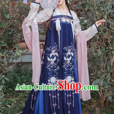 Chinese Traditional Tang Dynasty Princess Historical Costume Ancient Peri Embroidered Hanfu Dress for Women