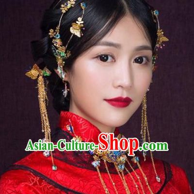 Top Grade Chinese Ancient Bride Wedding Tassel Hairpins Traditional Hair Accessories Headdress for Women