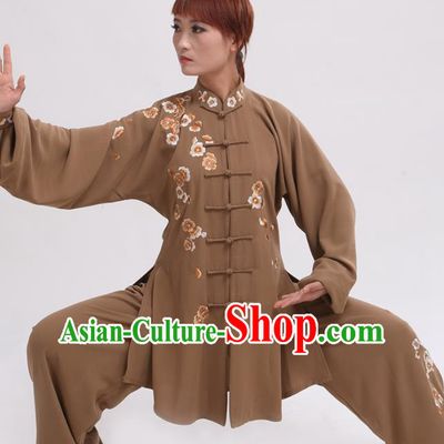 Chinese Traditional Tai Chi Light Brown Costume Martial Arts Tai Ji Competition Clothing for Women
