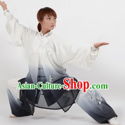 Chinese Traditional Kung Fu Embroidered Orchid Black Costume Martial Arts Tai Ji Competition Clothing for Women