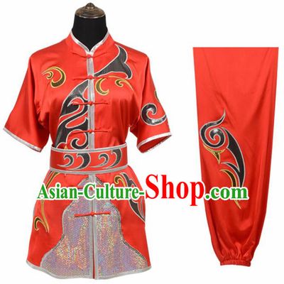 Chinese Traditional Kung Fu Embroidered Red Costume Martial Arts Tai Ji Competition Clothing for Men