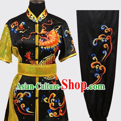 Chinese Traditional Kung Fu Embroidered Black Costume Martial Arts Tai Ji Competition Clothing for Men