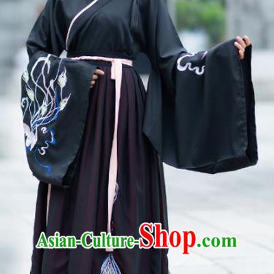 Traditional Chinese Jin Dynasty Palace Black Hanfu Dress Ancient Princess Embroidered Replica Costume for Women
