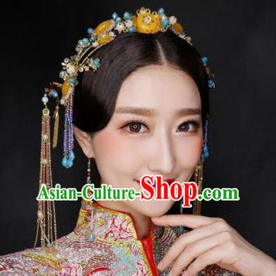 Top Grade Chinese Ancient Bride Wedding Tassel Hair Clasp Hairpins Traditional Hair Accessories Headdress for Women