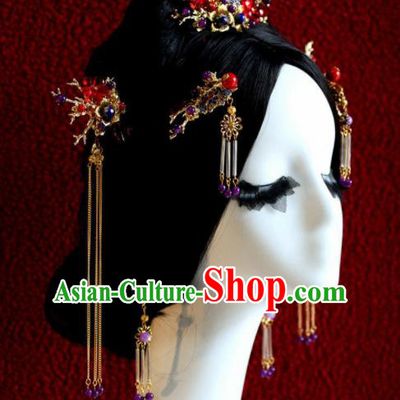 Top Grade Chinese Ancient Bride Wedding Blueing Hair Comb Hairpins Traditional Hair Accessories Headdress for Women