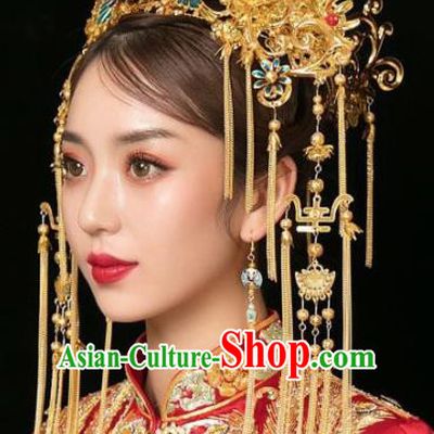 Handmade Chinese Ancient Bride Phoenix Coronet Hairpins Traditional Hair Accessories Headdress for Women