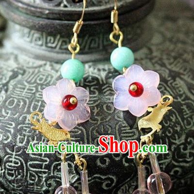 Chinese Handmade Hanfu Pink Flower Earrings Traditional Ancient Palace Ear Accessories for Women