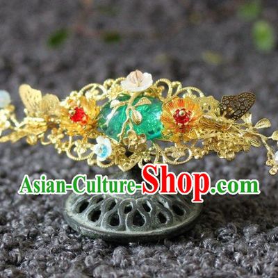 Handmade Chinese Ancient Green Grass Hairpins Traditional Hair Accessories Headdress for Women