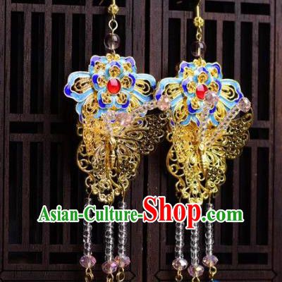 Chinese Handmade Hanfu Blueing Lotus Earrings Traditional Ancient Palace Ear Accessories for Women