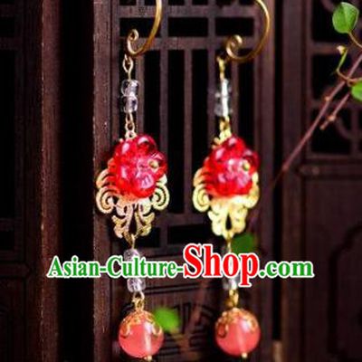 Chinese Handmade Hanfu Red Flower Earrings Traditional Ancient Palace Ear Accessories for Women