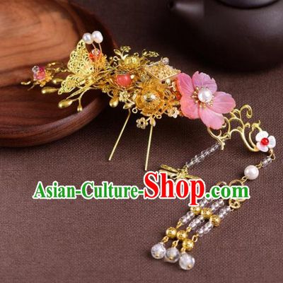 Handmade Chinese Ancient Princess Flower Hair Comb Hairpins Traditional Hair Accessories Headdress for Women