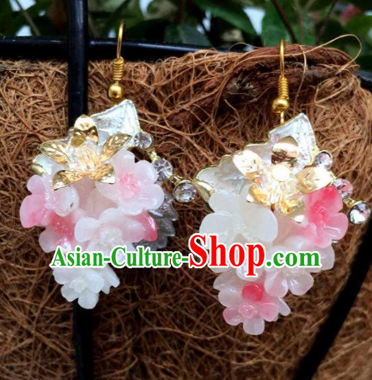 Chinese Handmade Hanfu Pink Earrings Traditional Ancient Palace Ear Accessories for Women Chinese Handmade Hanfu Pink Earrings Traditional Ancient Palace Ear Accessories for Women