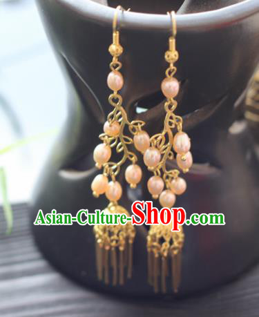 Chinese Handmade Hanfu Pearls Earrings Traditional Ancient Palace Ear Accessories for Women Chinese Handmade Hanfu Pearls Earrings Traditional Ancient Palace Ear Accessories for Women