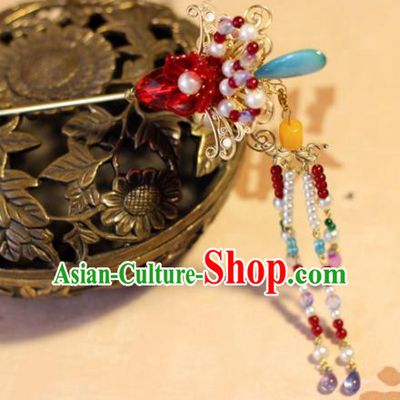 Handmade Chinese Ancient Princess Pearls Tassel Hairpins Traditional Hair Accessories Headdress for Women