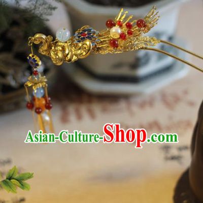 Handmade Chinese Ancient Bride Phoenix Tassel Hairpins Traditional Hair Accessories Headdress for Women