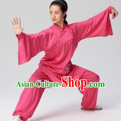 Chinese Traditional Kung Fu Tai Chi Group Embroidered Rosy Costume Martial Arts Competition Clothing for Women