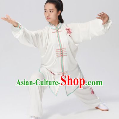 Chinese Traditional Tai Chi Group Printing Peony Costume Martial Arts Kung Fu Competition Clothing for Women